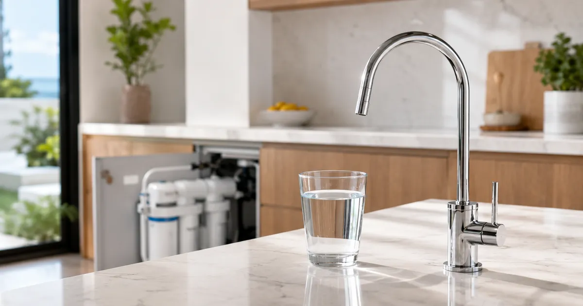 Grifo de ósmosis inversa bajo el fregadero en una cocina