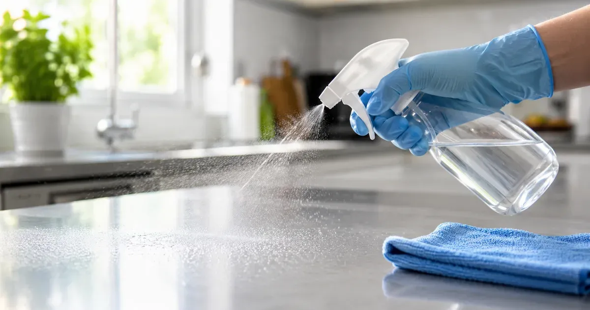 Agua ozonizada usada para limpiar superficies de cocina en casa